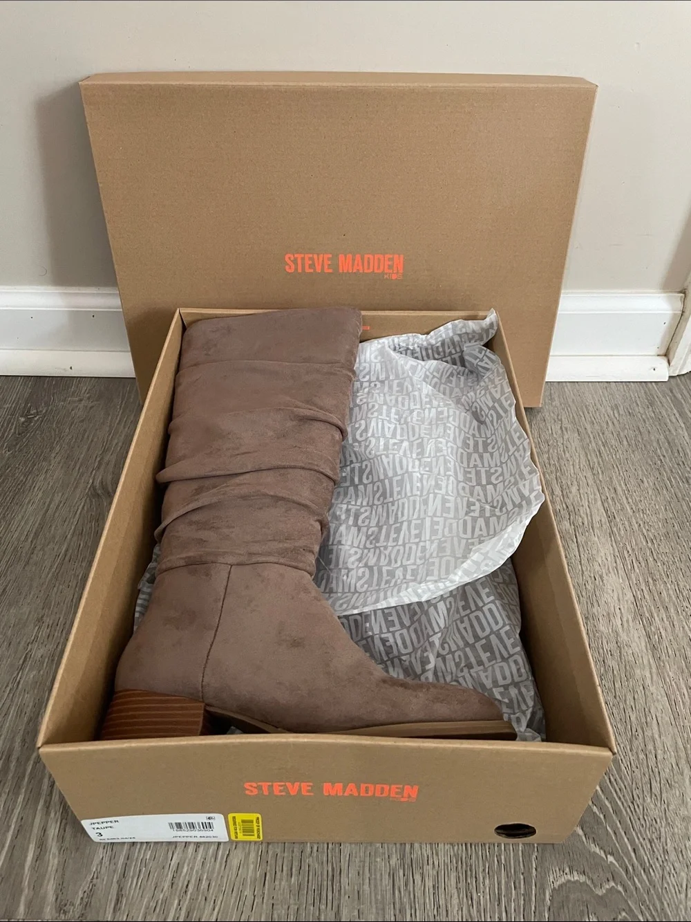 Steve Madden Taupe Suede Ruched Mid-Calf Boots